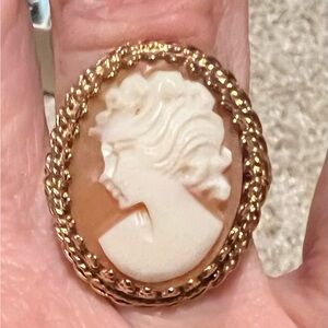 Vintage-Inspired Gold Cameo Ring, Brooch, Earrings